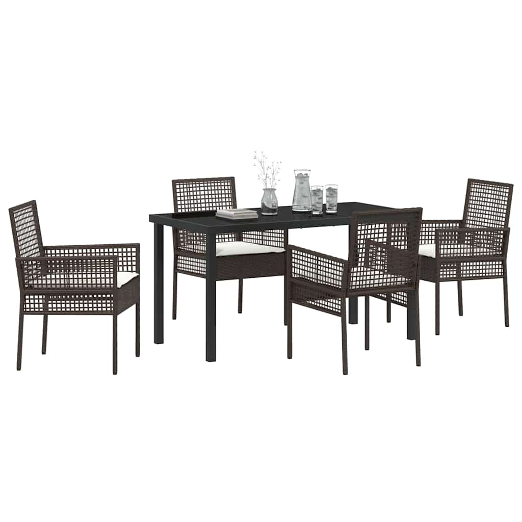 Tuin eettafelset met kussen 5 pcs Bruin poly rattan – afbeelding 3