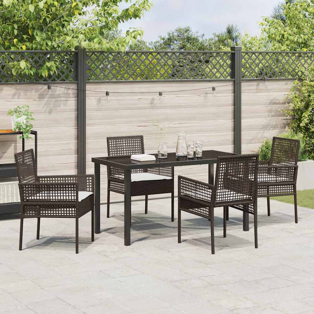 Tuin eettafelset met kussen 5 pcs Bruin poly rattan – afbeelding 4