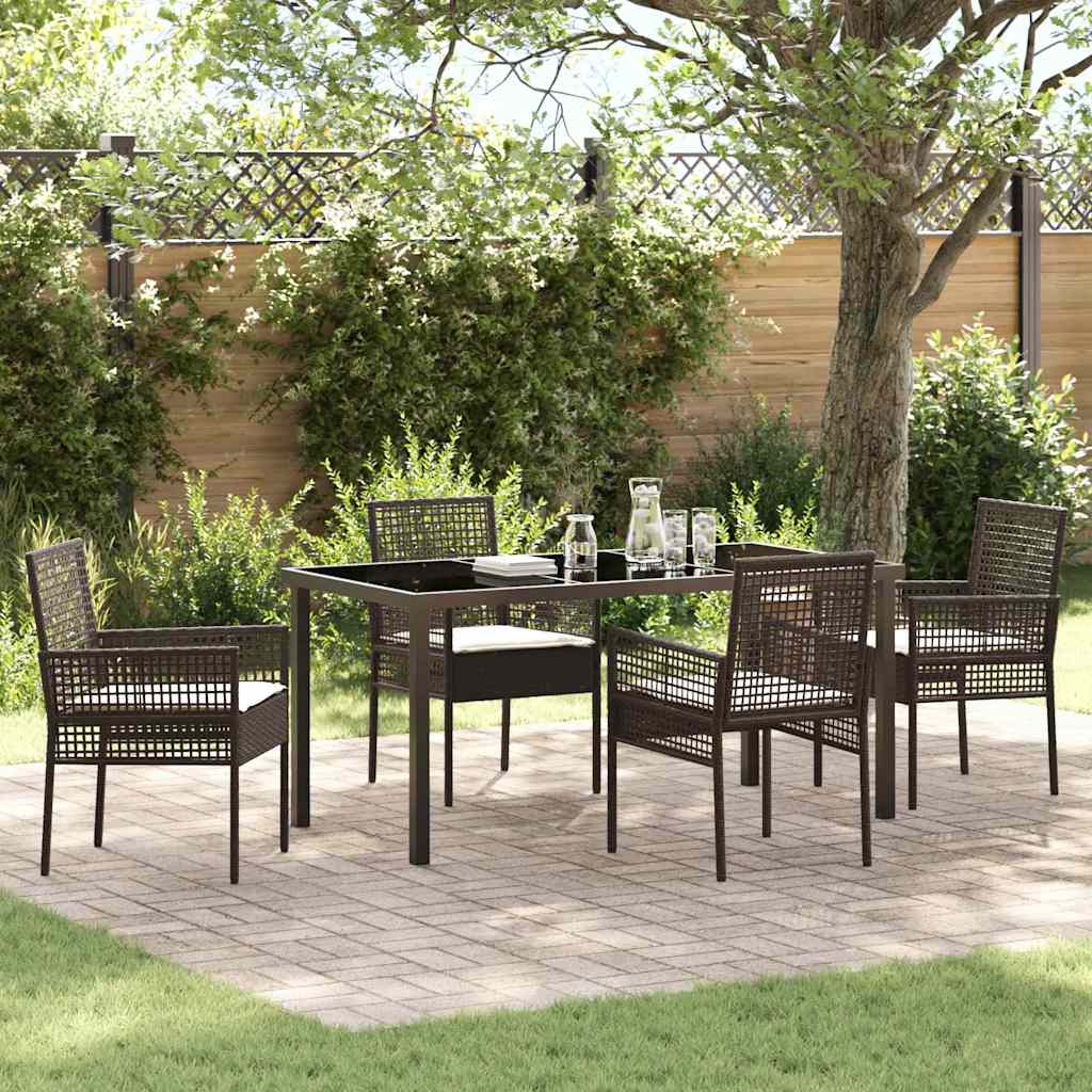 Tuin eettafelset met kussen 5 pcs Bruin poly rattan – afbeelding 1