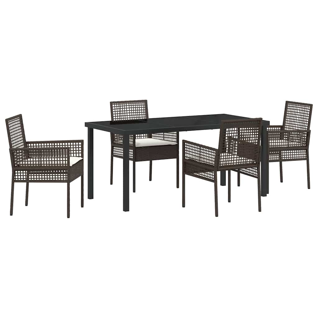 Tuin eettafelset met kussen 5 pcs Bruin poly rattan – afbeelding 2