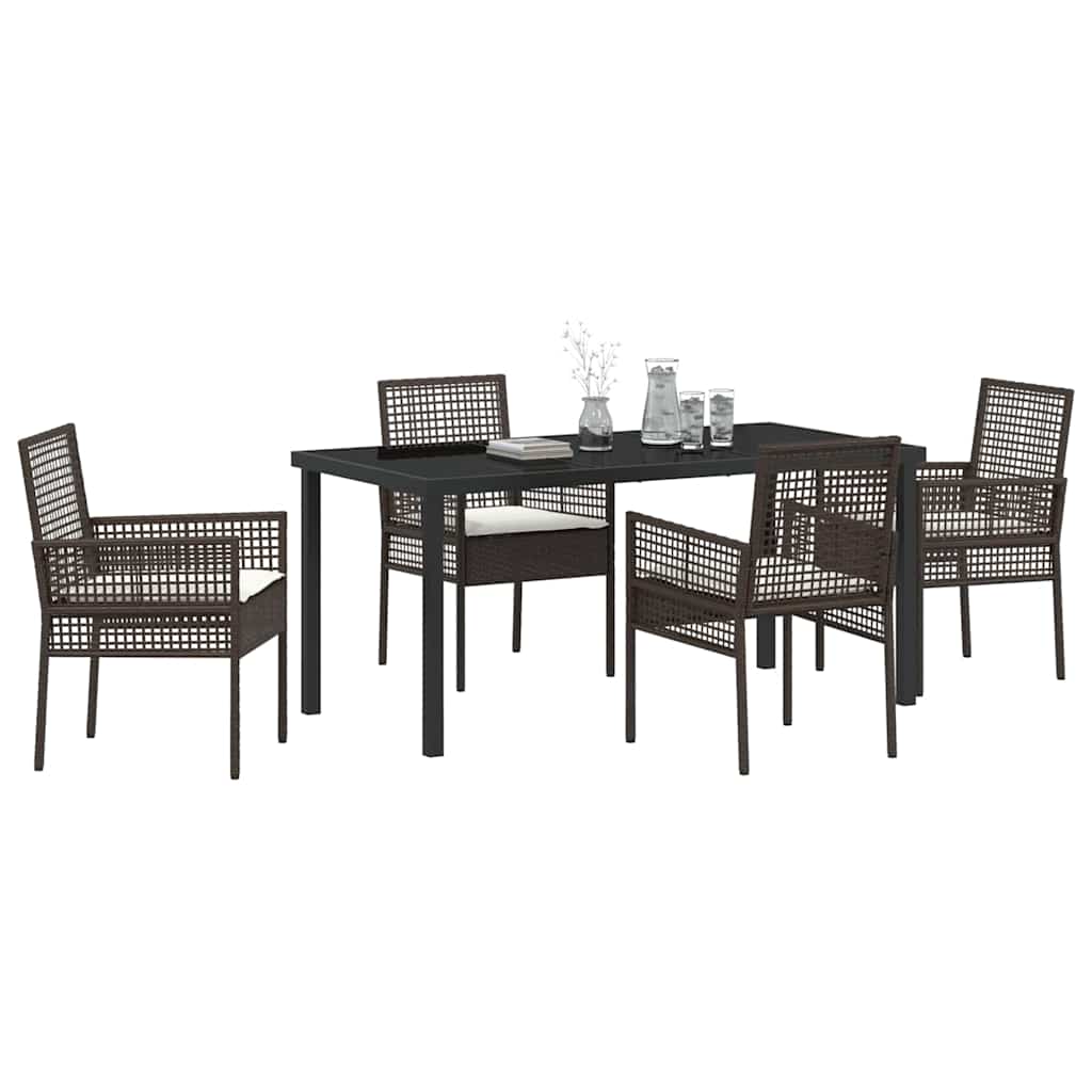 Tuin eettafelset met kussen 5 pcs Bruin poly rattan – afbeelding 3