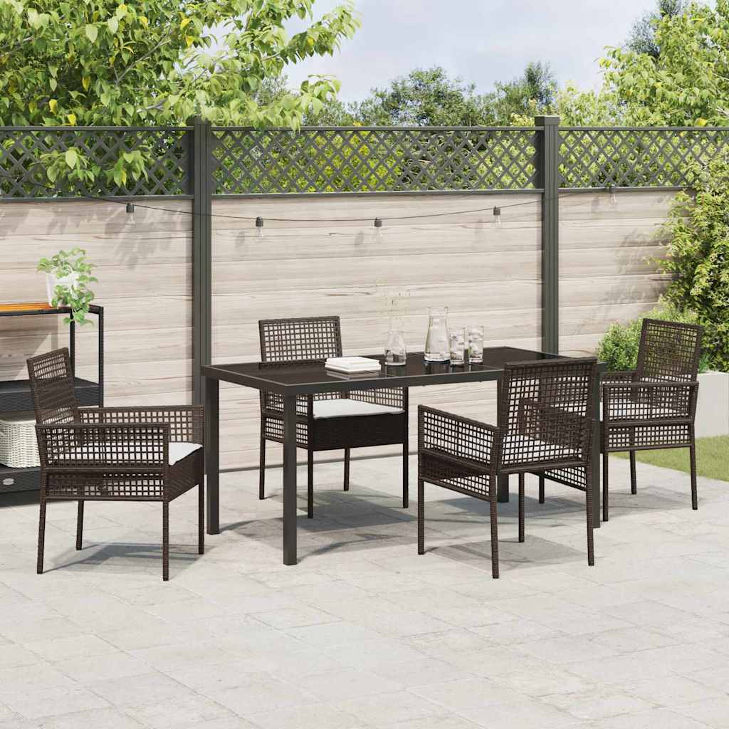 Tuin eettafelset met kussen 5 pcs Bruin poly rattan – afbeelding 4