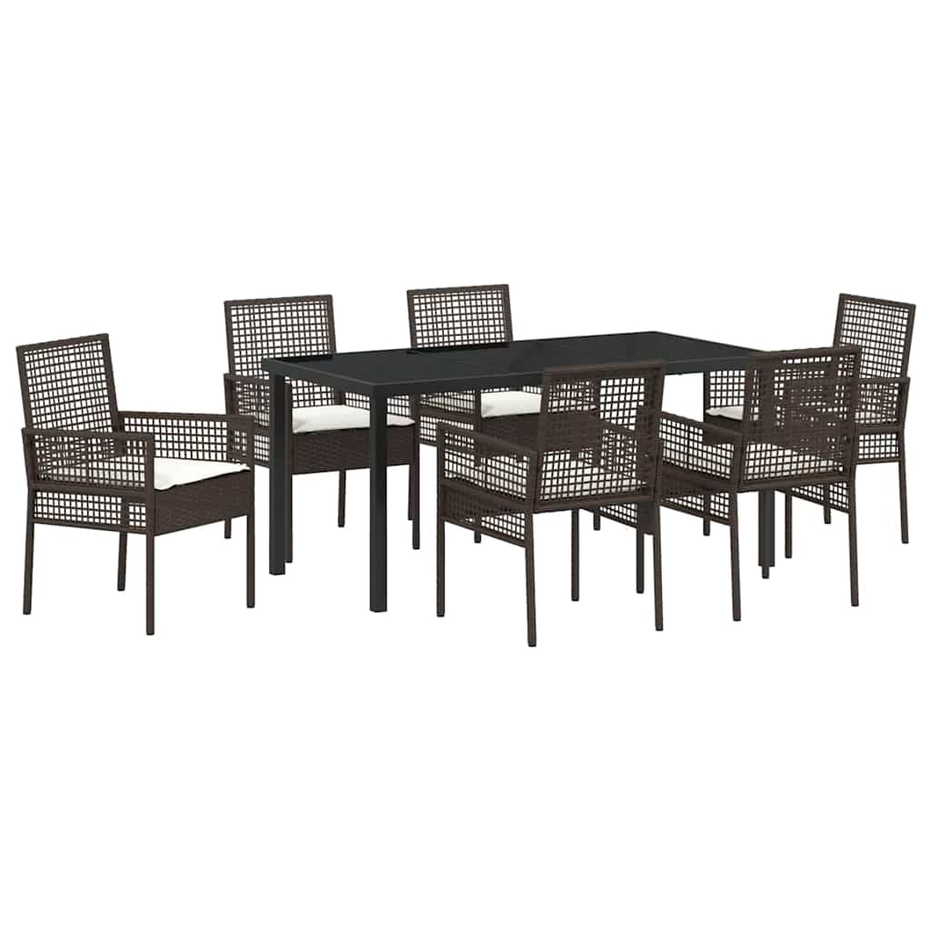 Tuin eettafelset met kussen 7 pcs Bruin poly rattan – afbeelding 2