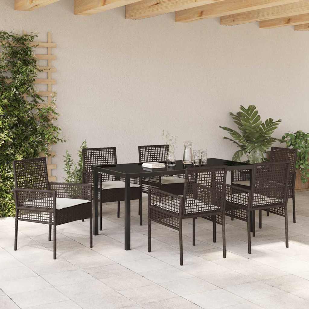 Tuin eettafelset met kussen 7 pcs Bruin poly rattan – afbeelding 4