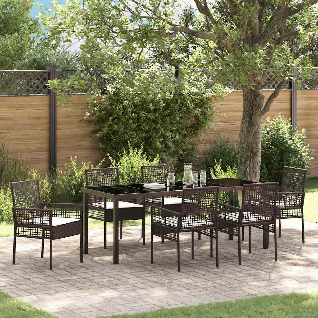 Tuin eettafelset met kussen 7 pcs Bruin poly rattan – afbeelding 1
