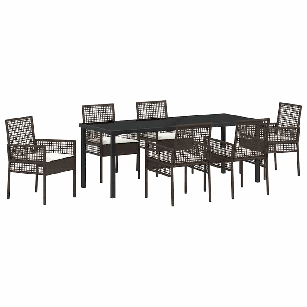 Tuin eettafelset met kussen 7 pcs Bruin poly rattan – afbeelding 2