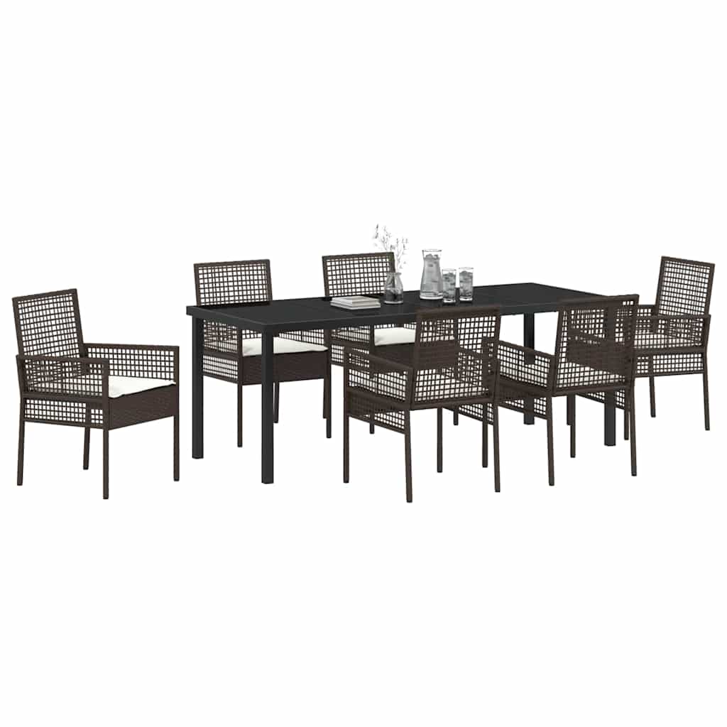 Tuin eettafelset met kussen 7 pcs Bruin poly rattan – afbeelding 3