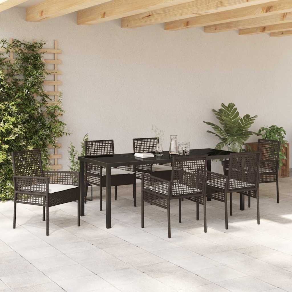 Tuin eettafelset met kussen 7 pcs Bruin poly rattan – afbeelding 4
