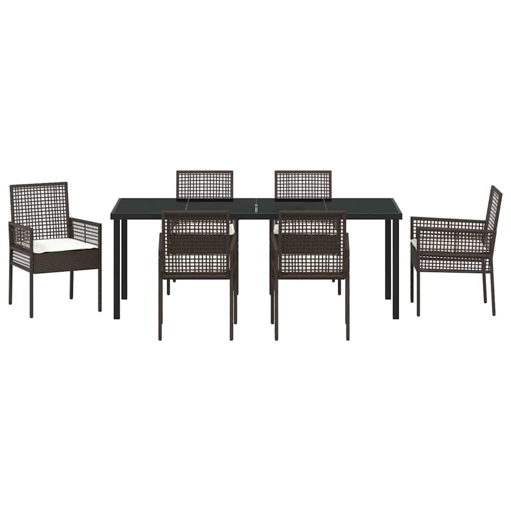 Tuin eettafelset met kussen 7 pcs Bruin poly rattan – afbeelding 7