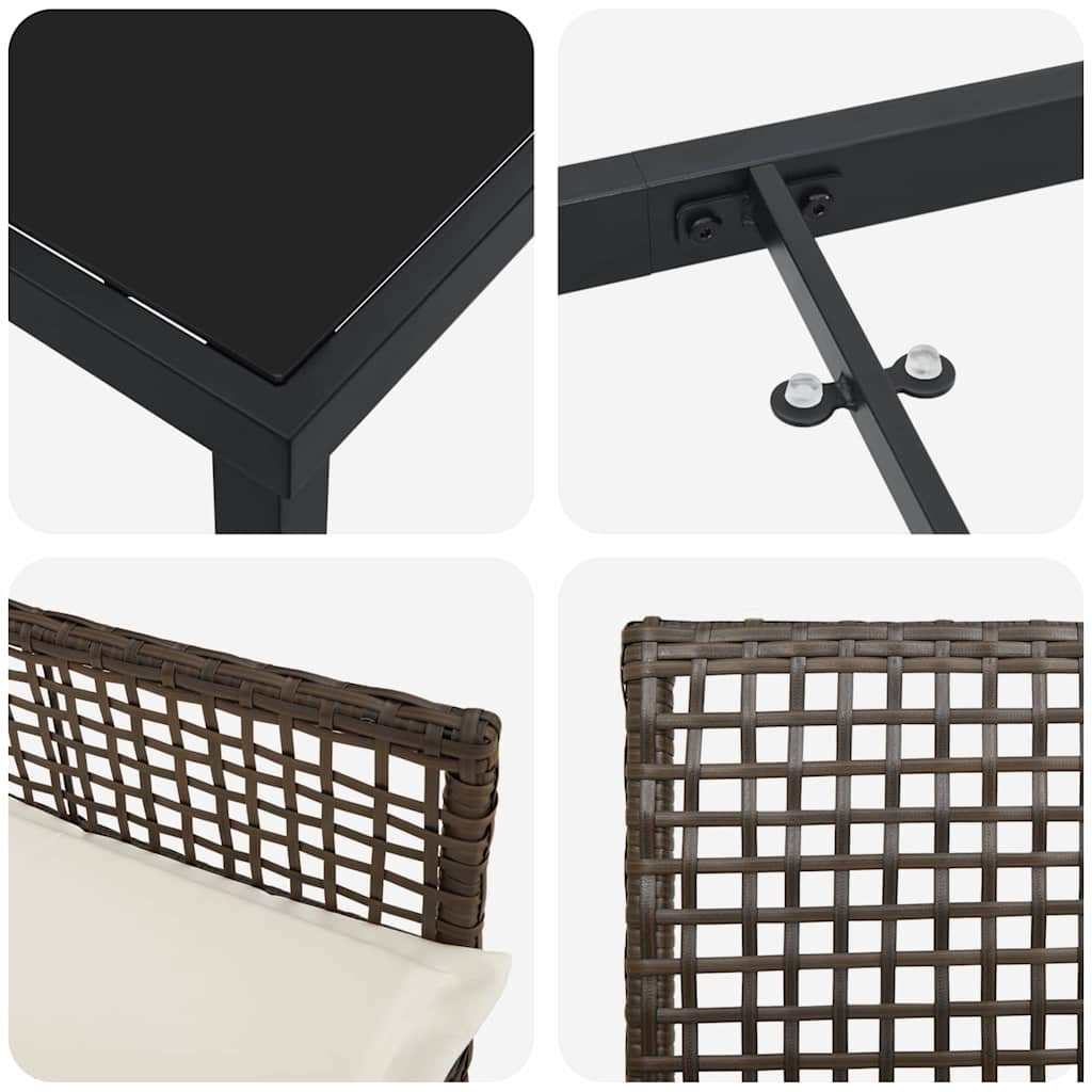 Tuin eettafelset met kussen 7 pcs Bruin poly rattan – afbeelding 9
