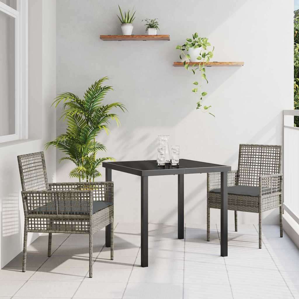 Tuin eettafelset met kussen 3 pcs Grijs poly rattan – afbeelding 1
