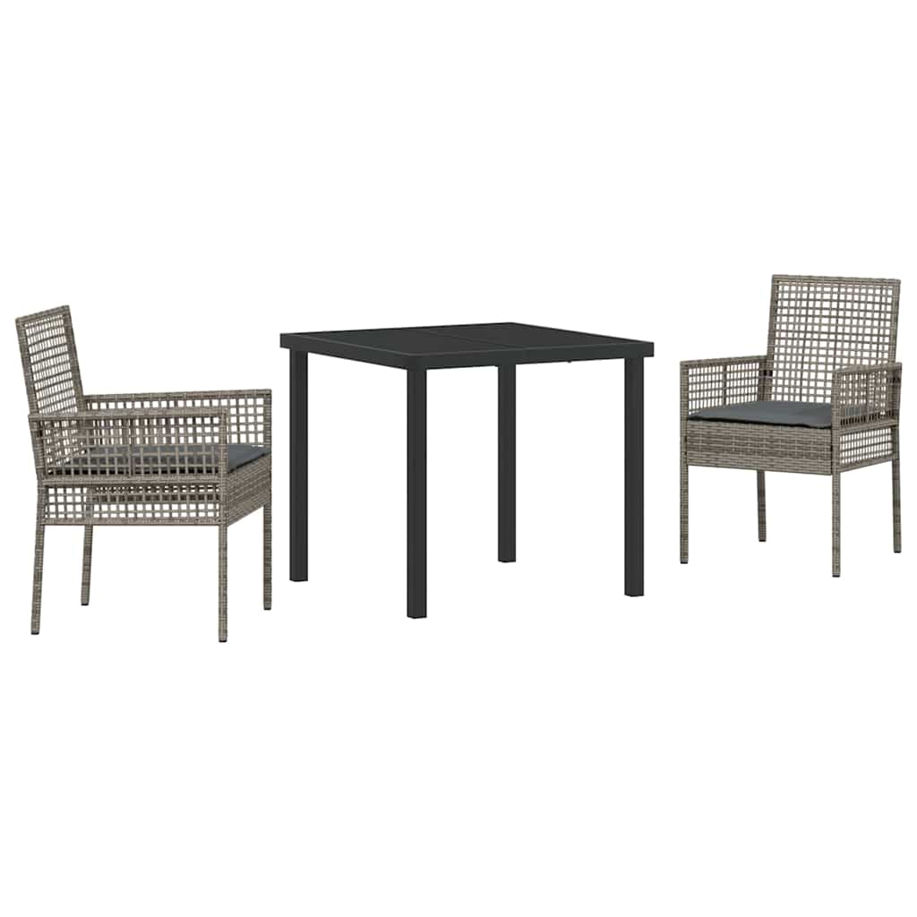Tuin eettafelset met kussen 3 pcs Grijs poly rattan – afbeelding 2