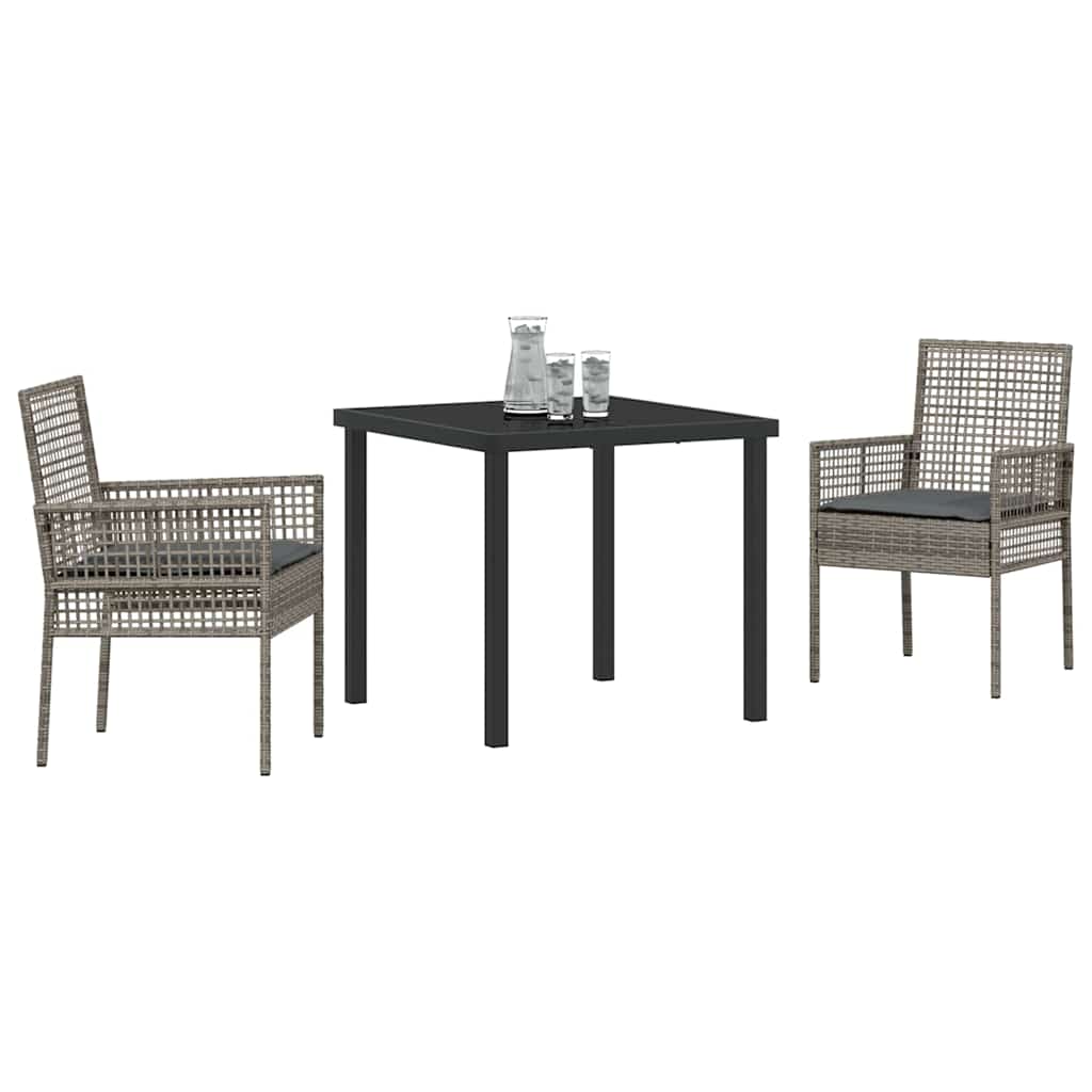 Tuin eettafelset met kussen 3 pcs Grijs poly rattan – afbeelding 3