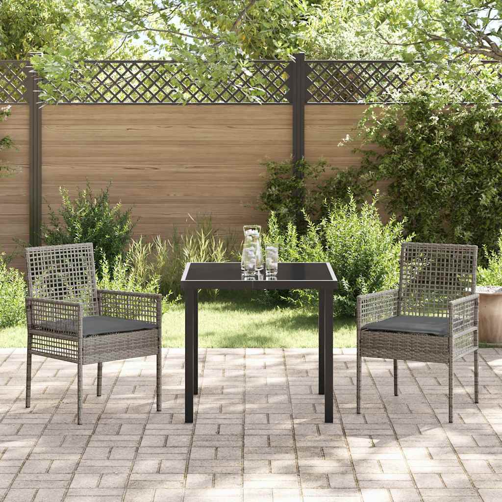 Tuin eettafelset met kussen 3 pcs Grijs poly rattan – afbeelding 4