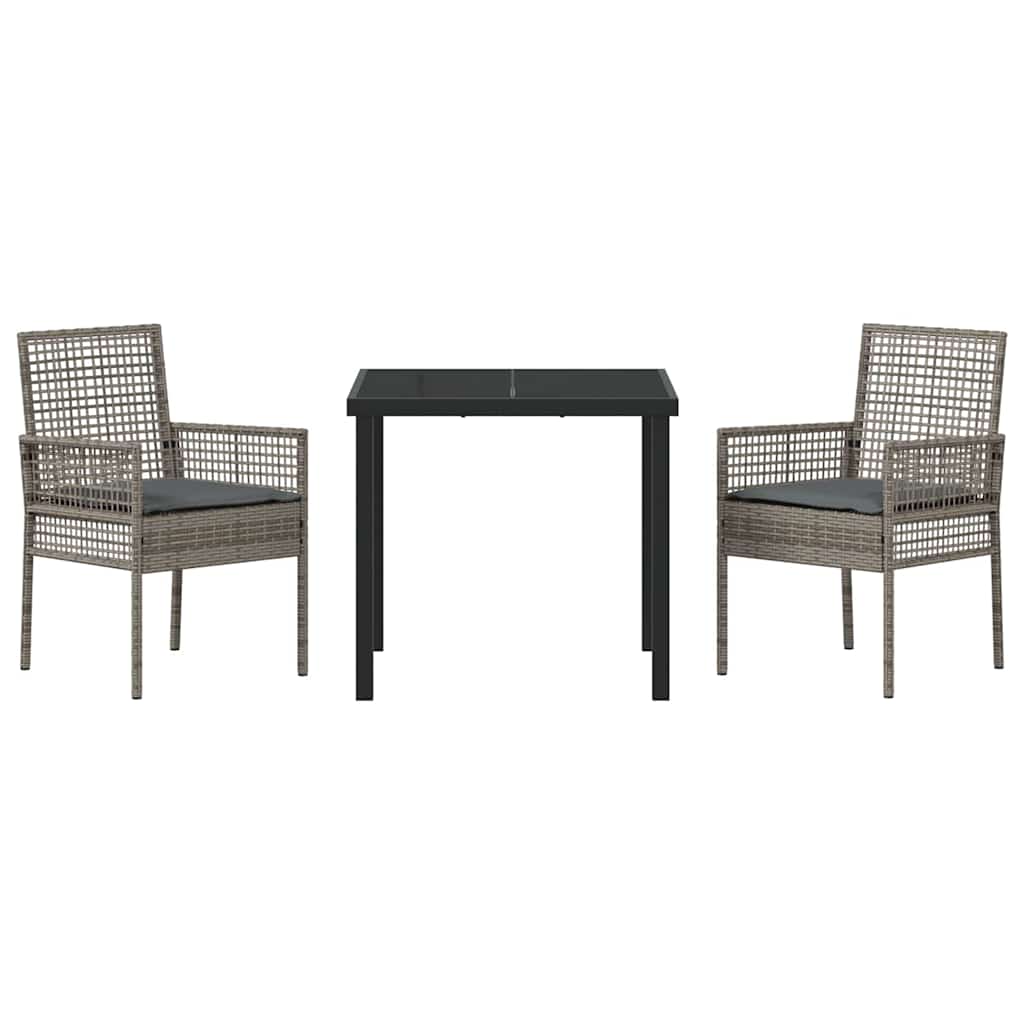 Tuin eettafelset met kussen 3 pcs Grijs poly rattan – afbeelding 7