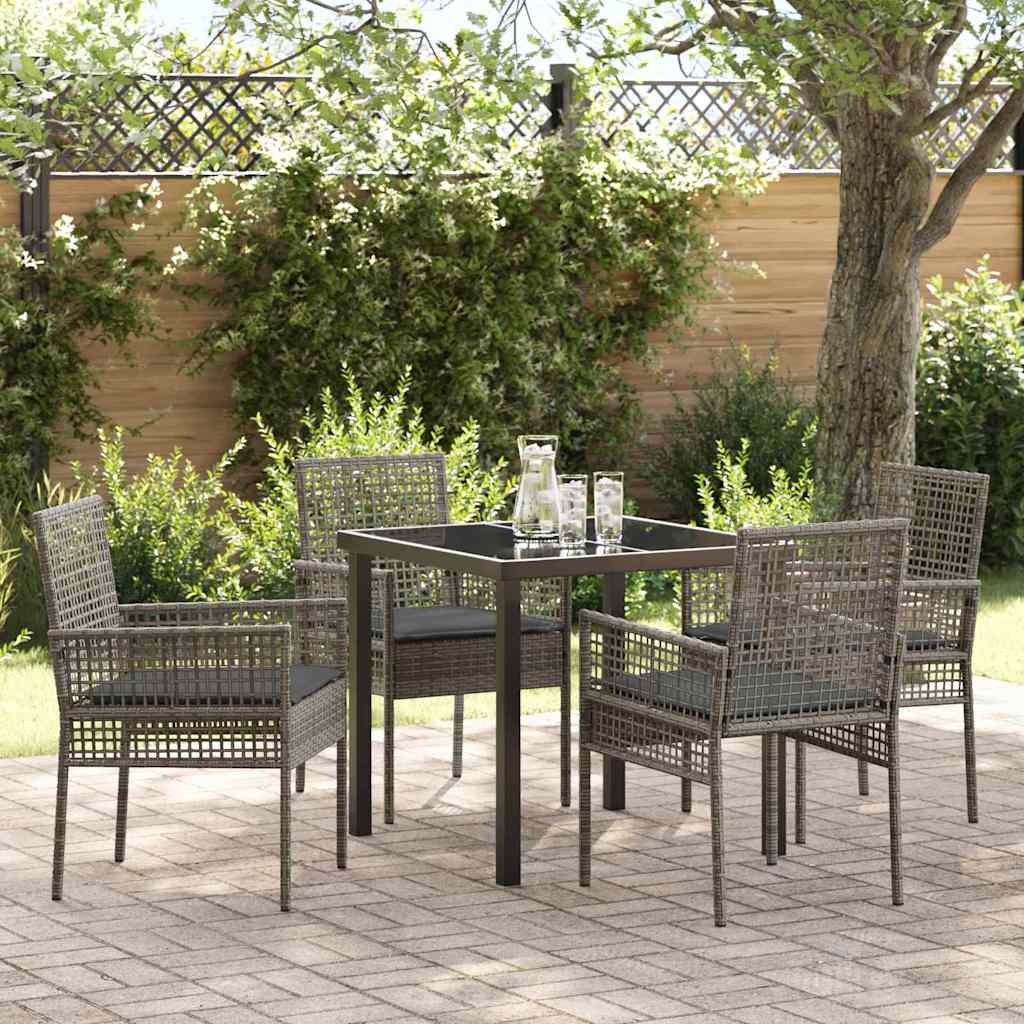 Tuin eettafelset met kussen 5 pcs Grijs poly rattan – afbeelding 1