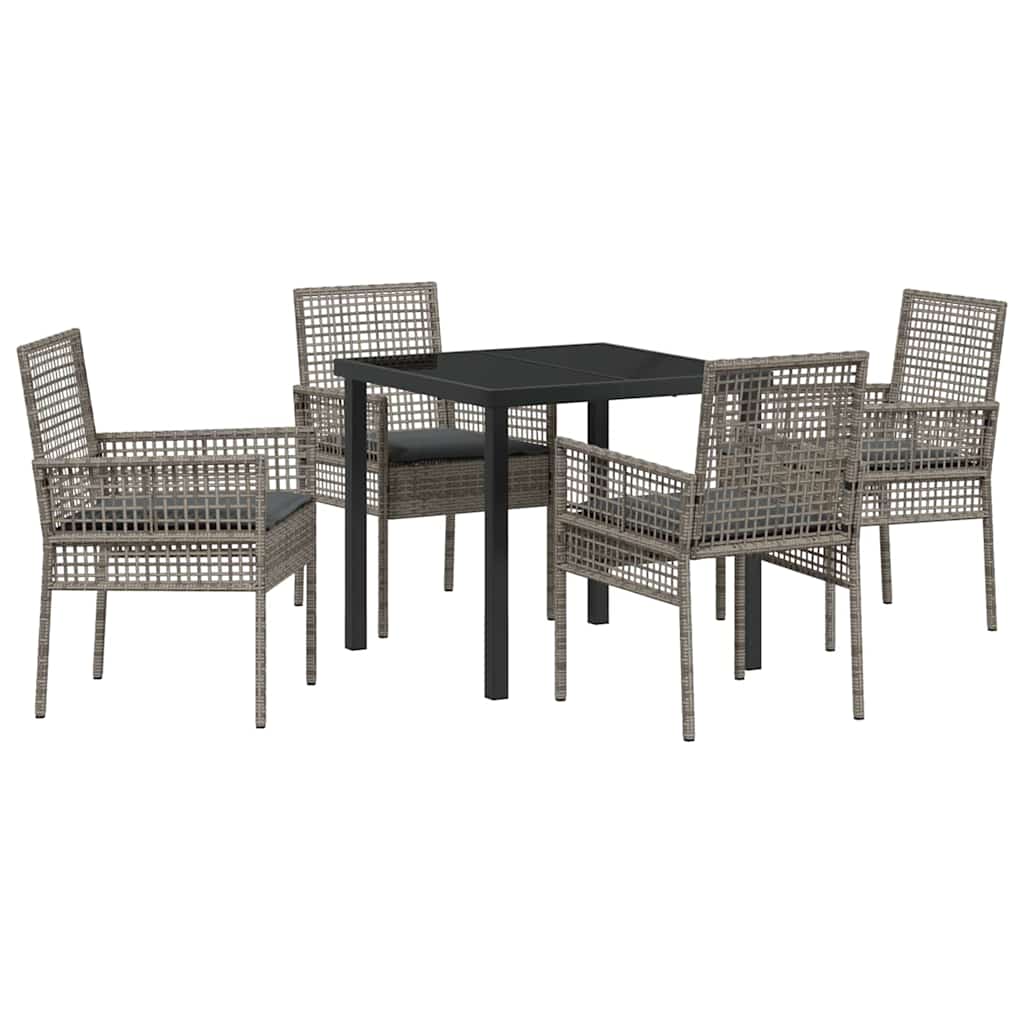 Tuin eettafelset met kussen 5 pcs Grijs poly rattan – afbeelding 2