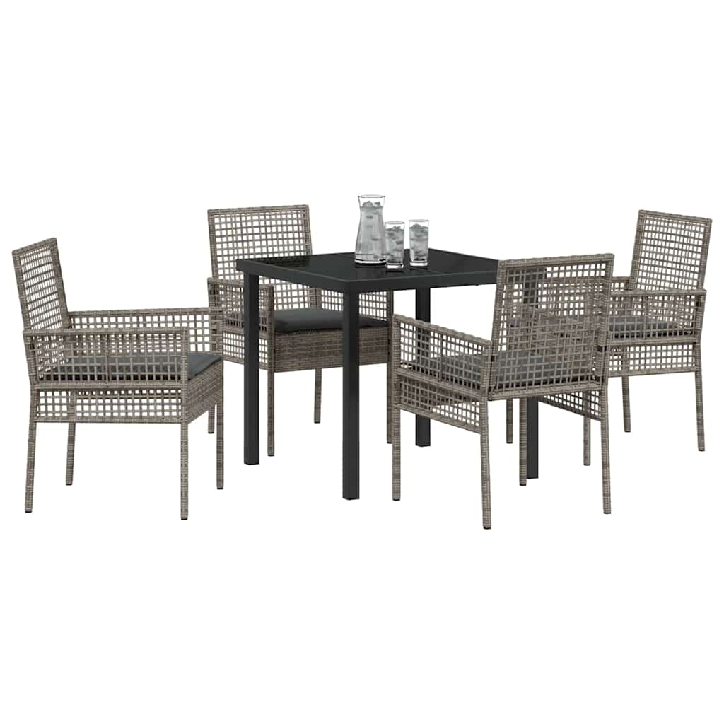 Tuin eettafelset met kussen 5 pcs Grijs poly rattan – afbeelding 3