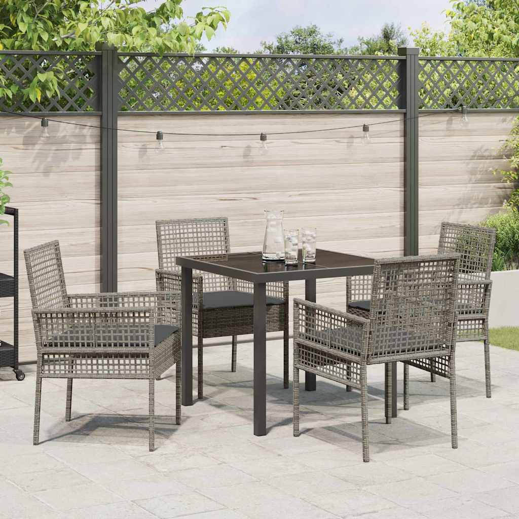 Tuin eettafelset met kussen 5 pcs Grijs poly rattan – afbeelding 4