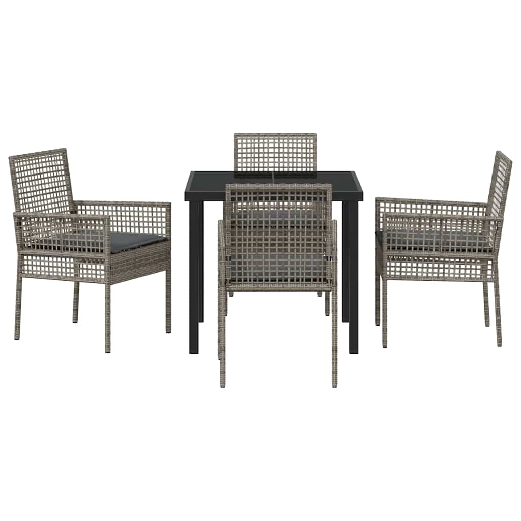 Tuin eettafelset met kussen 5 pcs Grijs poly rattan – afbeelding 7