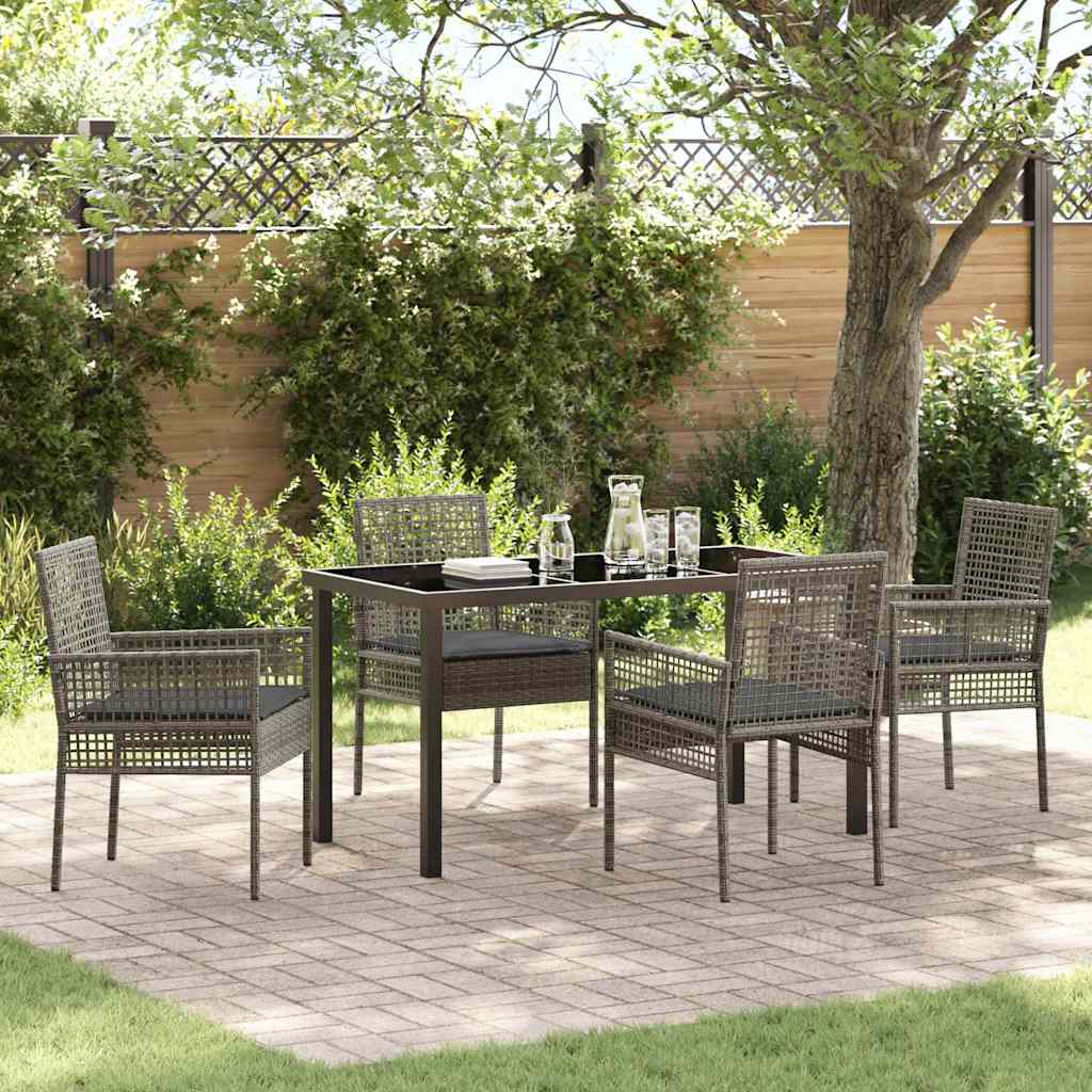 Tuin eettafelset met kussen 5 pcs Grijs poly rattan – afbeelding 1