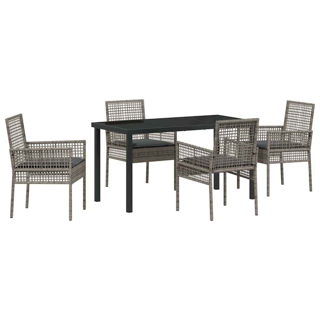 Tuin eettafelset met kussen 5 pcs Grijs poly rattan – afbeelding 2