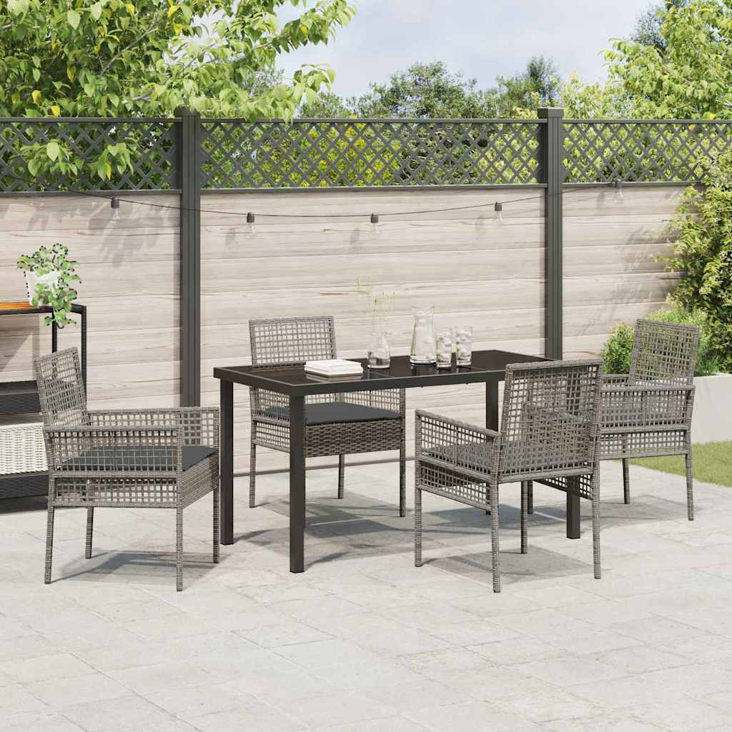 Tuin eettafelset met kussen 5 pcs Grijs poly rattan – afbeelding 4