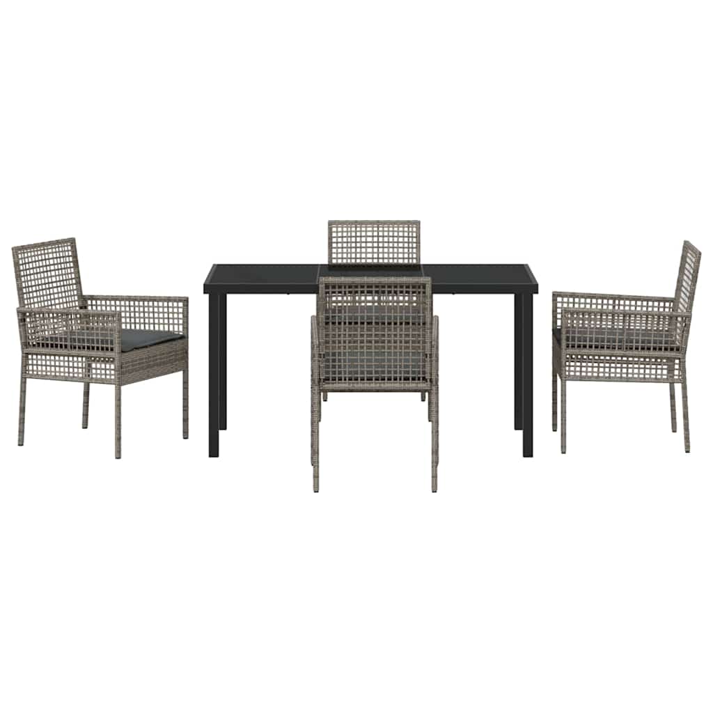 Tuin eettafelset met kussen 5 pcs Grijs poly rattan – afbeelding 7