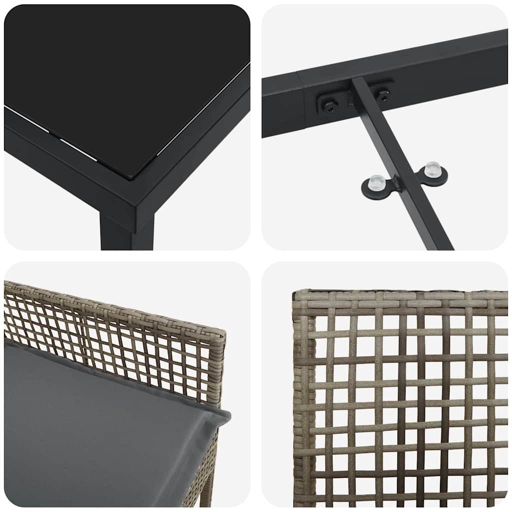 Tuin eettafelset met kussen 5 pcs Grijs poly rattan – afbeelding 9