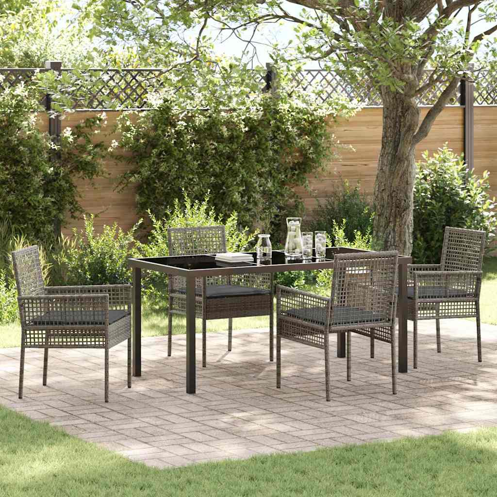 Tuin eettafelset met kussen 5 pcs Grijs poly rattan – afbeelding 1
