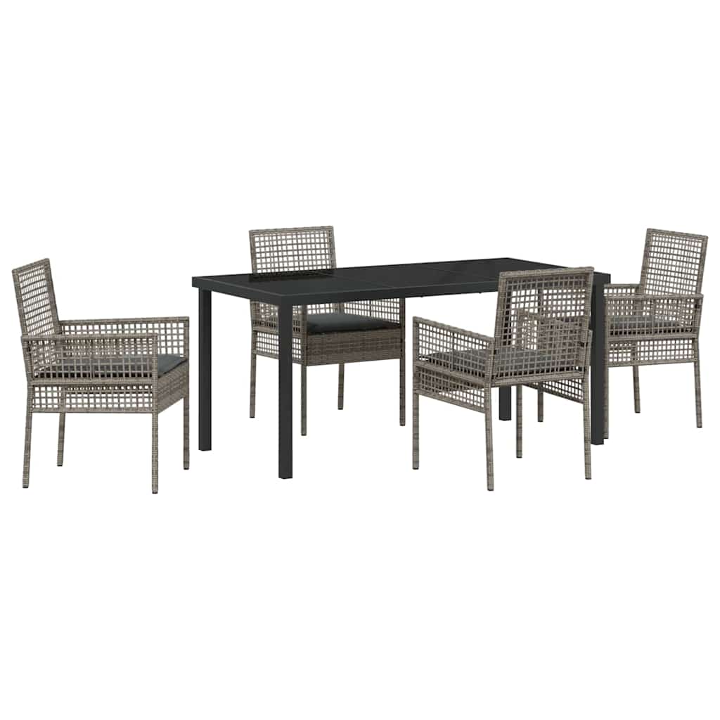Tuin eettafelset met kussen 5 pcs Grijs poly rattan – afbeelding 2