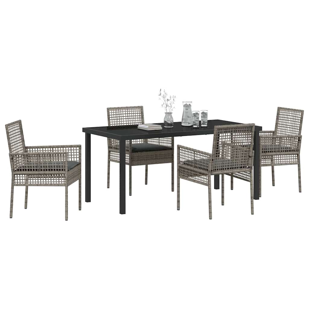 Tuin eettafelset met kussen 5 pcs Grijs poly rattan – afbeelding 3