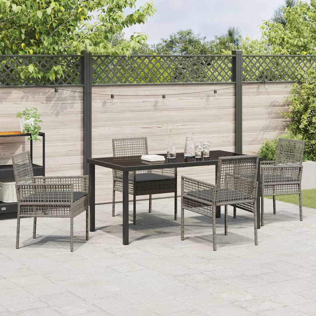 Tuin eettafelset met kussen 5 pcs Grijs poly rattan – afbeelding 4