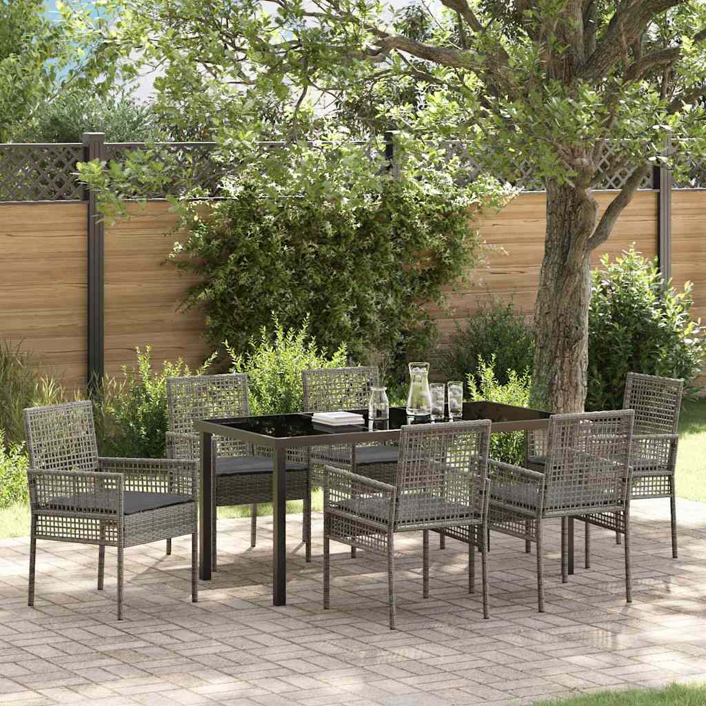 Tuin eettafelset met kussen 7 pcs Grijs poly rattan – afbeelding 1