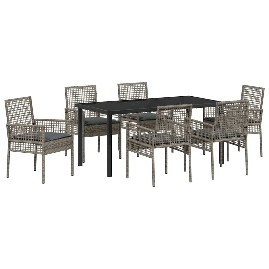 Tuin eettafelset met kussen 7 pcs Grijs poly rattan – afbeelding 2