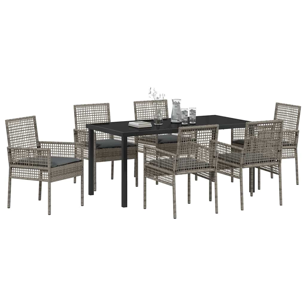Tuin eettafelset met kussen 7 pcs Grijs poly rattan – afbeelding 3