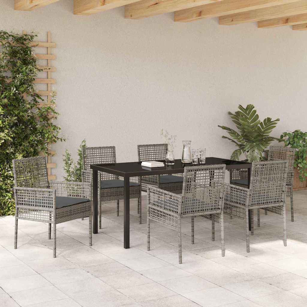 Tuin eettafelset met kussen 7 pcs Grijs poly rattan – afbeelding 4