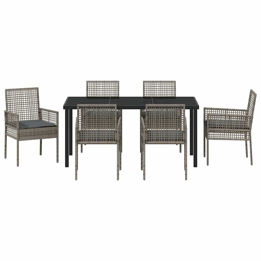 Tuin eettafelset met kussen 7 pcs Grijs poly rattan – afbeelding 7