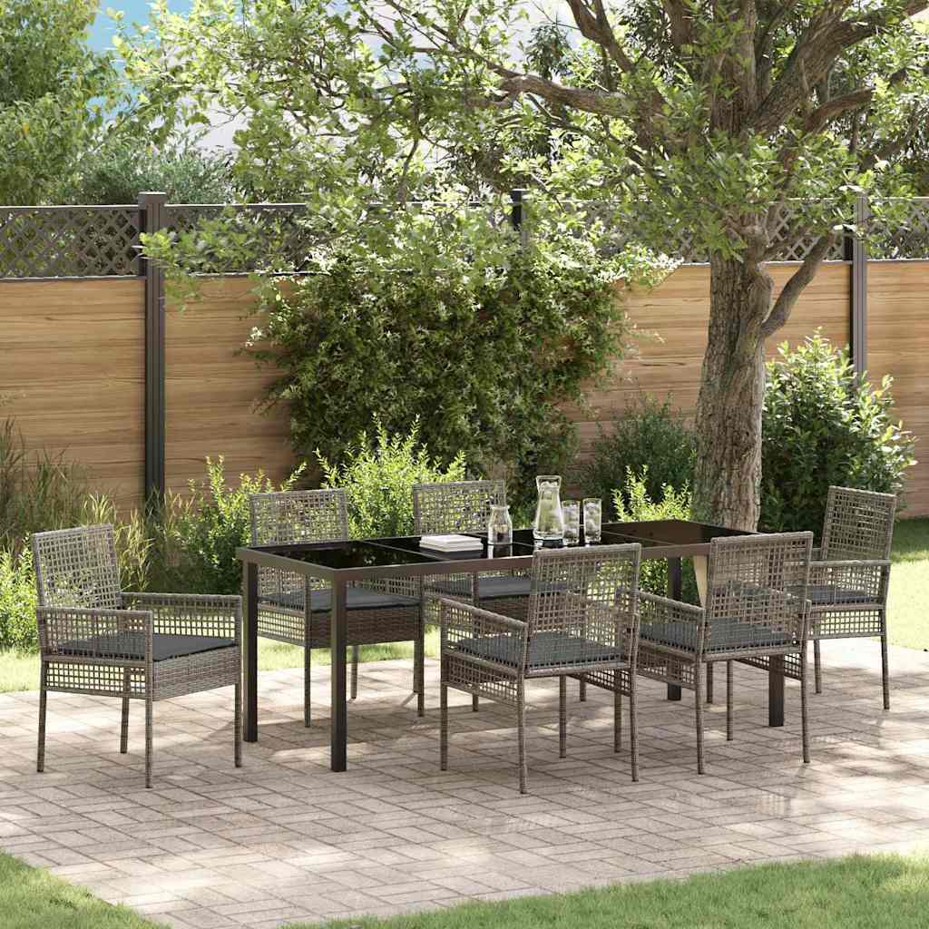 Tuin eettafelset met kussen 7 pcs Grijs poly rattan – afbeelding 1