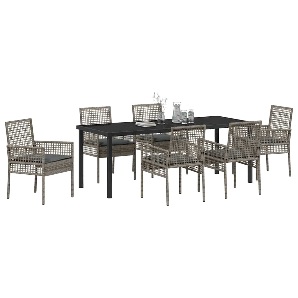 Tuin eettafelset met kussen 7 pcs Grijs poly rattan – afbeelding 3