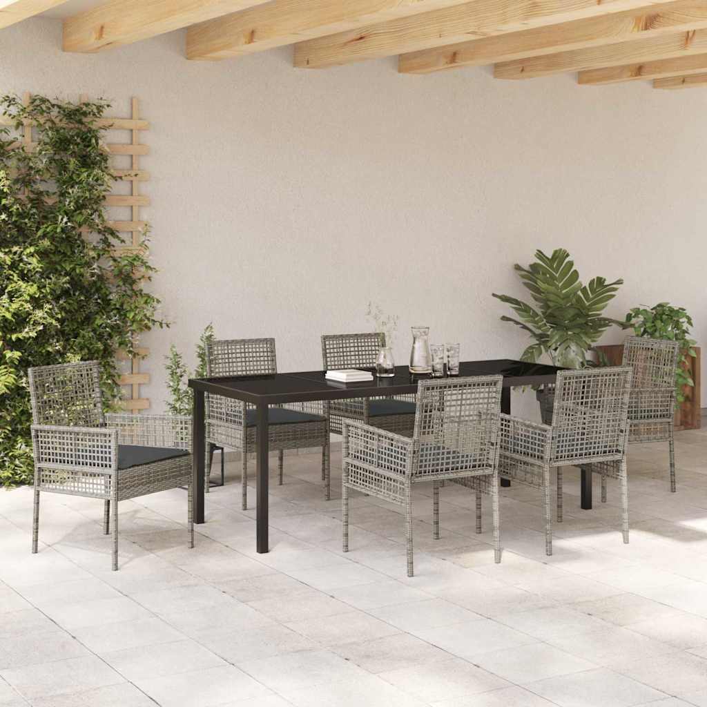 Tuin eettafelset met kussen 7 pcs Grijs poly rattan – afbeelding 4
