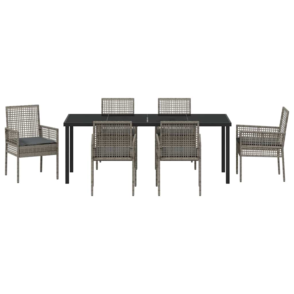 Tuin eettafelset met kussen 7 pcs Grijs poly rattan – afbeelding 7