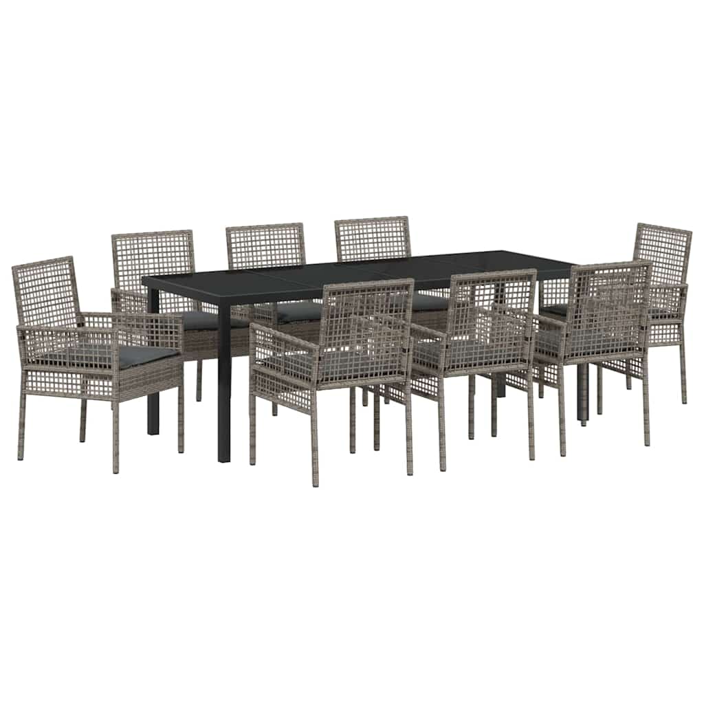 Tuin eettafelset met kussen 9 pcs Grijs poly rattan – afbeelding 2
