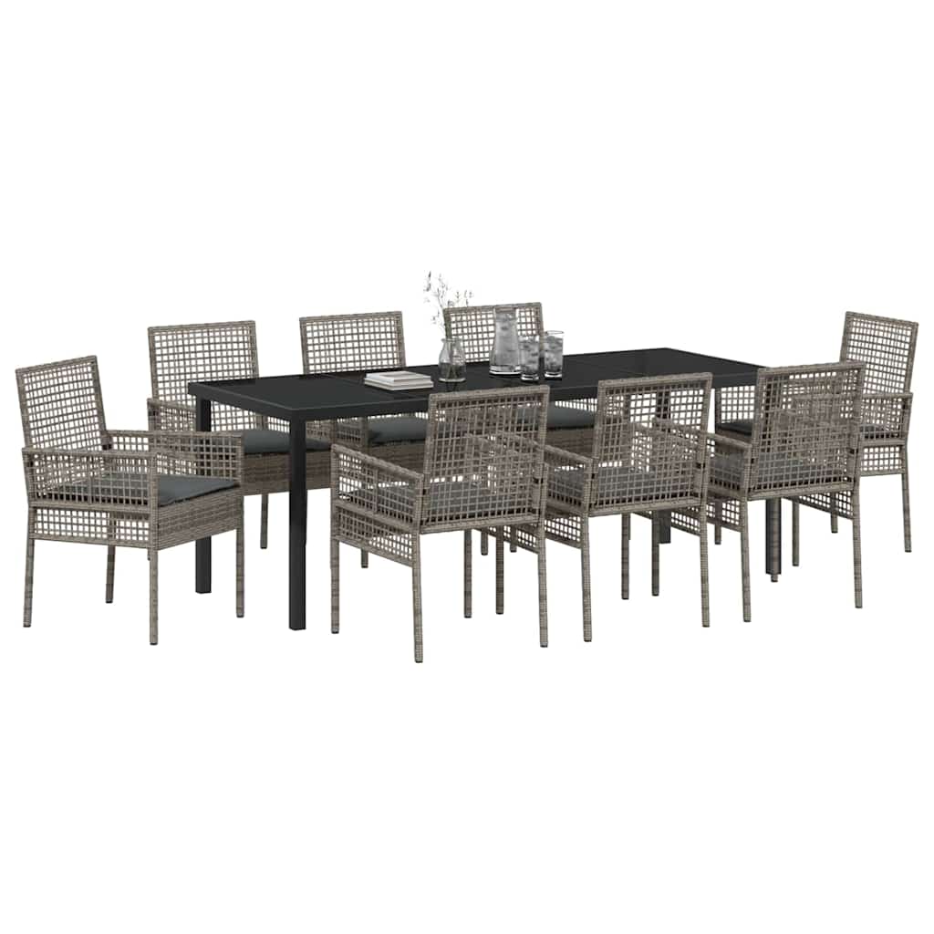 Tuin eettafelset met kussen 9 pcs Grijs poly rattan – afbeelding 3