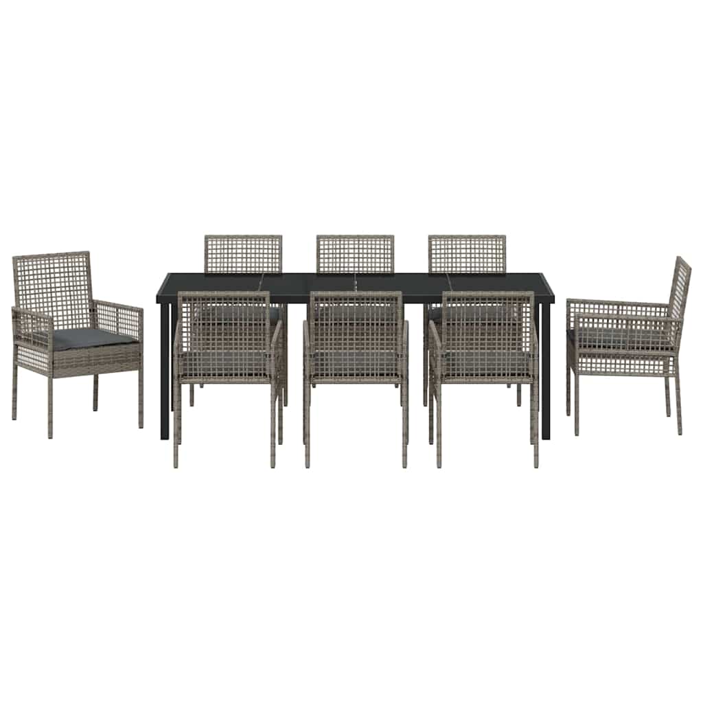 Tuin eettafelset met kussen 9 pcs Grijs poly rattan – afbeelding 7