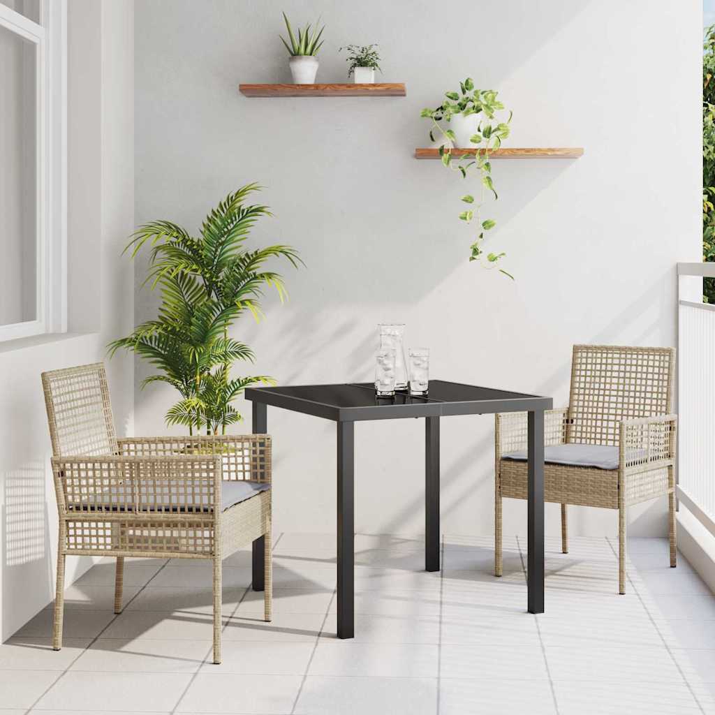Tuin eettafelset met kussen 3 pcs Beige poly rattan – afbeelding 1