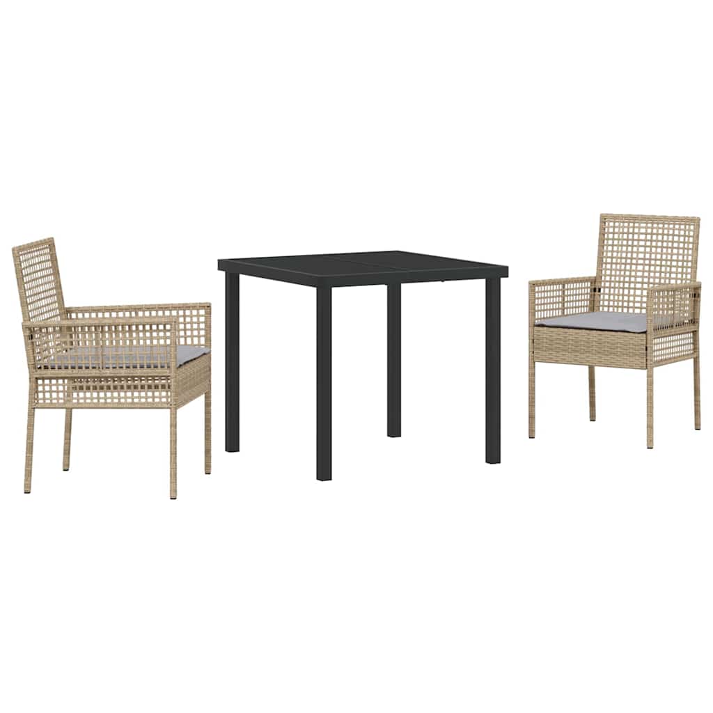 Tuin eettafelset met kussen 3 pcs Beige poly rattan – afbeelding 2