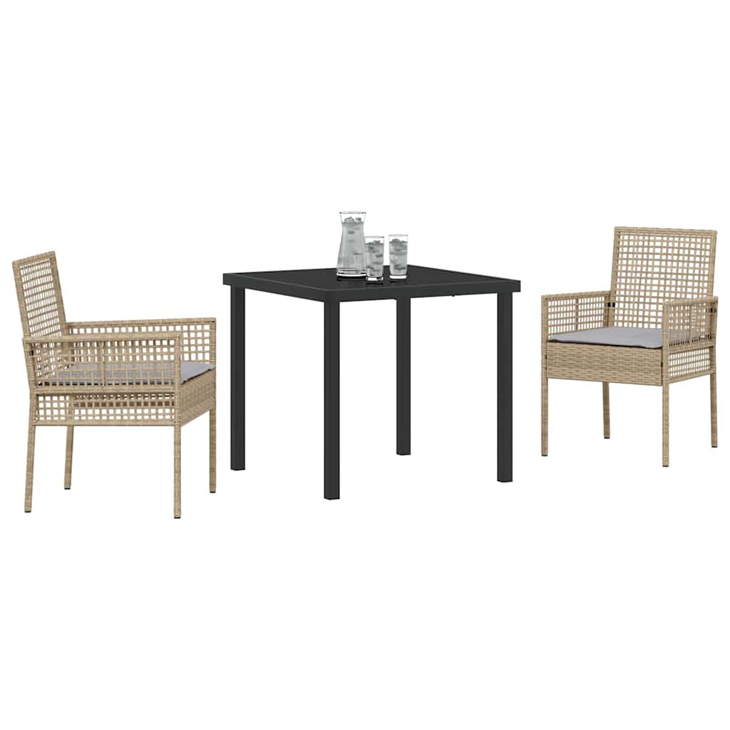Tuin eettafelset met kussen 3 pcs Beige poly rattan – afbeelding 3