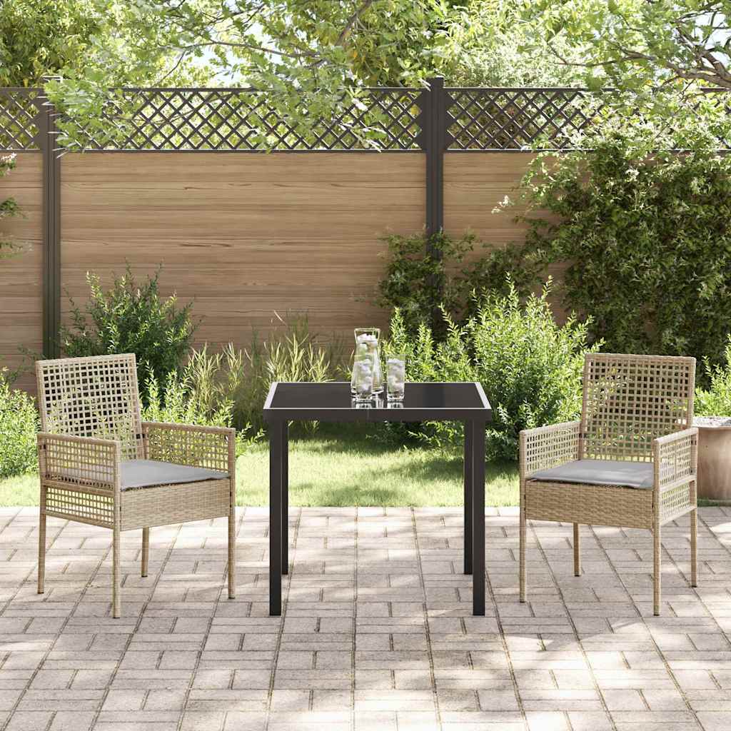 Tuin eettafelset met kussen 3 pcs Beige poly rattan – afbeelding 4