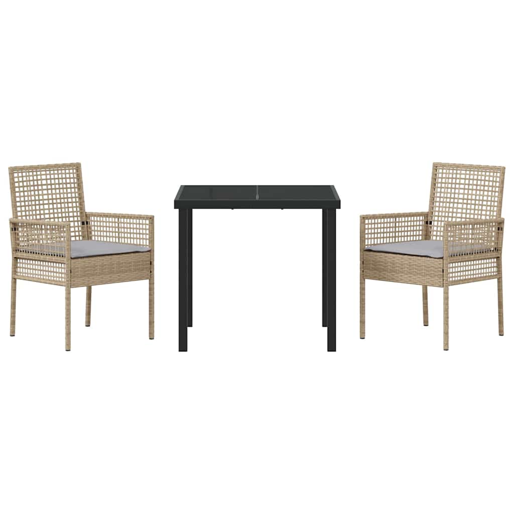 Tuin eettafelset met kussen 3 pcs Beige poly rattan – afbeelding 7